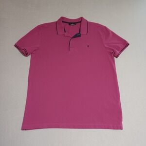Pierre Cardin Mens Magenta Pink Cotton Pique Polo Shirt Navy Trim L VR023-0-L